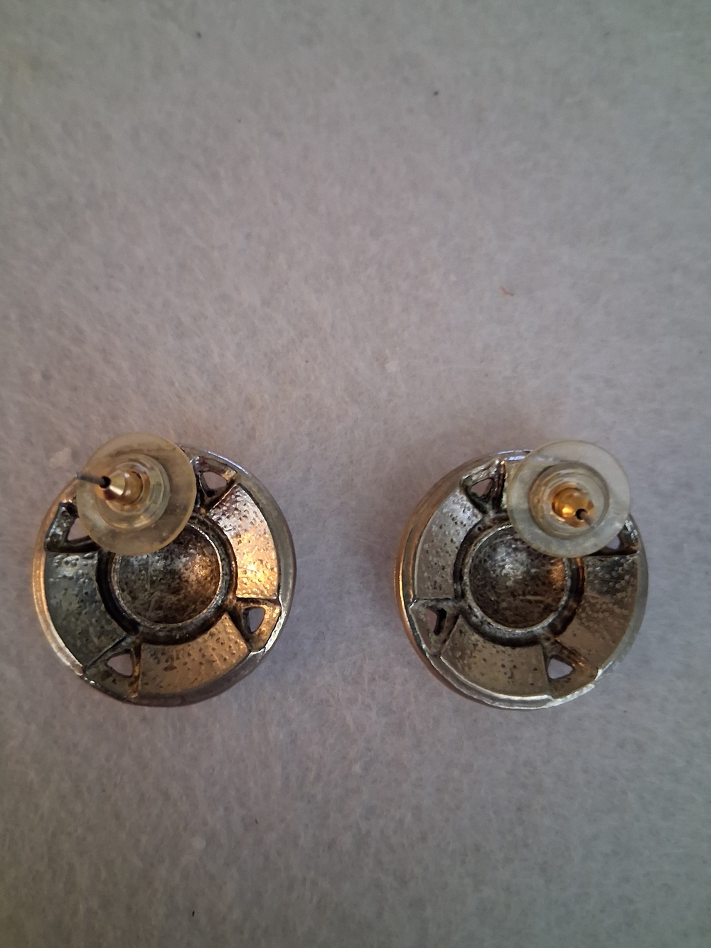 Silver Tan/ Peach w/ Muted Turquoise Color  Stud Earrings Southwest Inspired - Picture 5 of 6